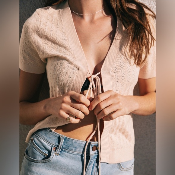 NWT - Volcom Cruz Cruise Womens Tie Front Sweater in Light Pink - Various Sizes - Picture 3 of 3